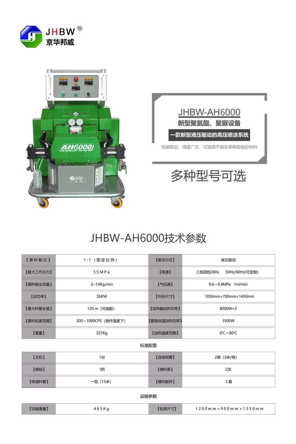 JHBW-AH6000聚氨酯喷涂设备